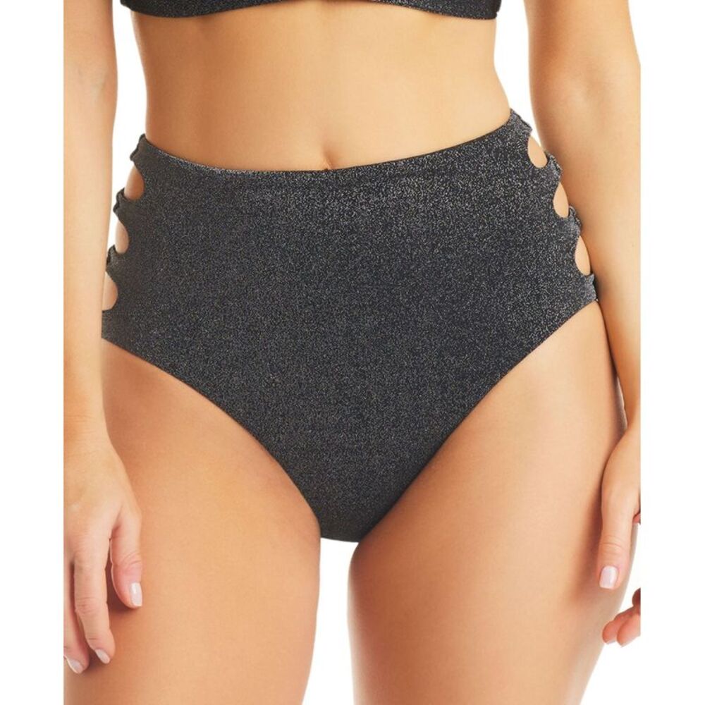 BAR III Women's Shimmering Cut-Out High Rise Bikini Bottoms